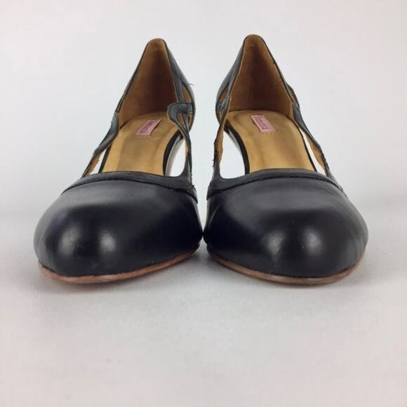 Samanta Womens Black Leather Pumps Heels Side Cutout Stacked Heel size 6 - Picture 5 of 15